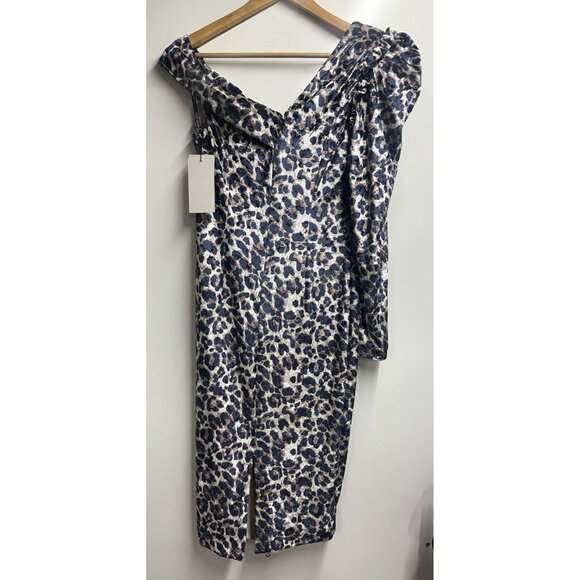 Lavish Alice NEW Womens Velvet Statement Shoulder Midi Dress 6 Brown Leopard - Picture 6 of 10